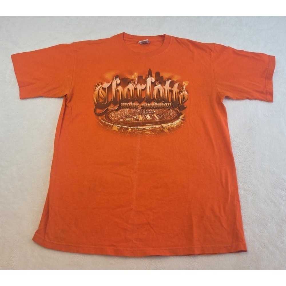 Jensen Apparel Mens XL Charlotte Motor Speedway Orange T-Shirt Made In USA
